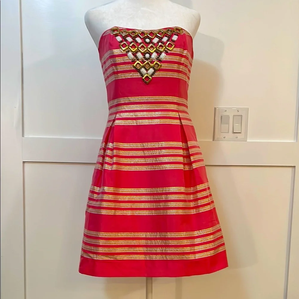 lilly pulitzer pink gold dress Kristella Maxi Dress